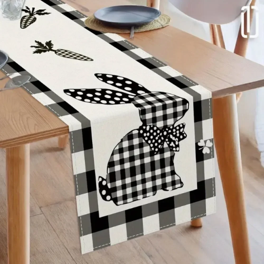 Buffalo Plaid Easter Bunny Rabbit Fabric Table Runner Decor Spring Holiday
